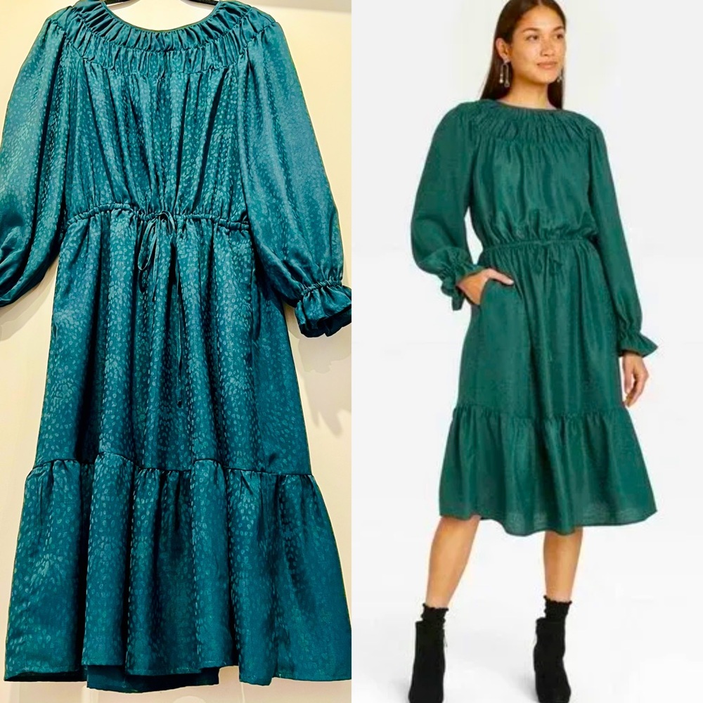 A New Day - Green Leopard Print Long Sleeve Dress